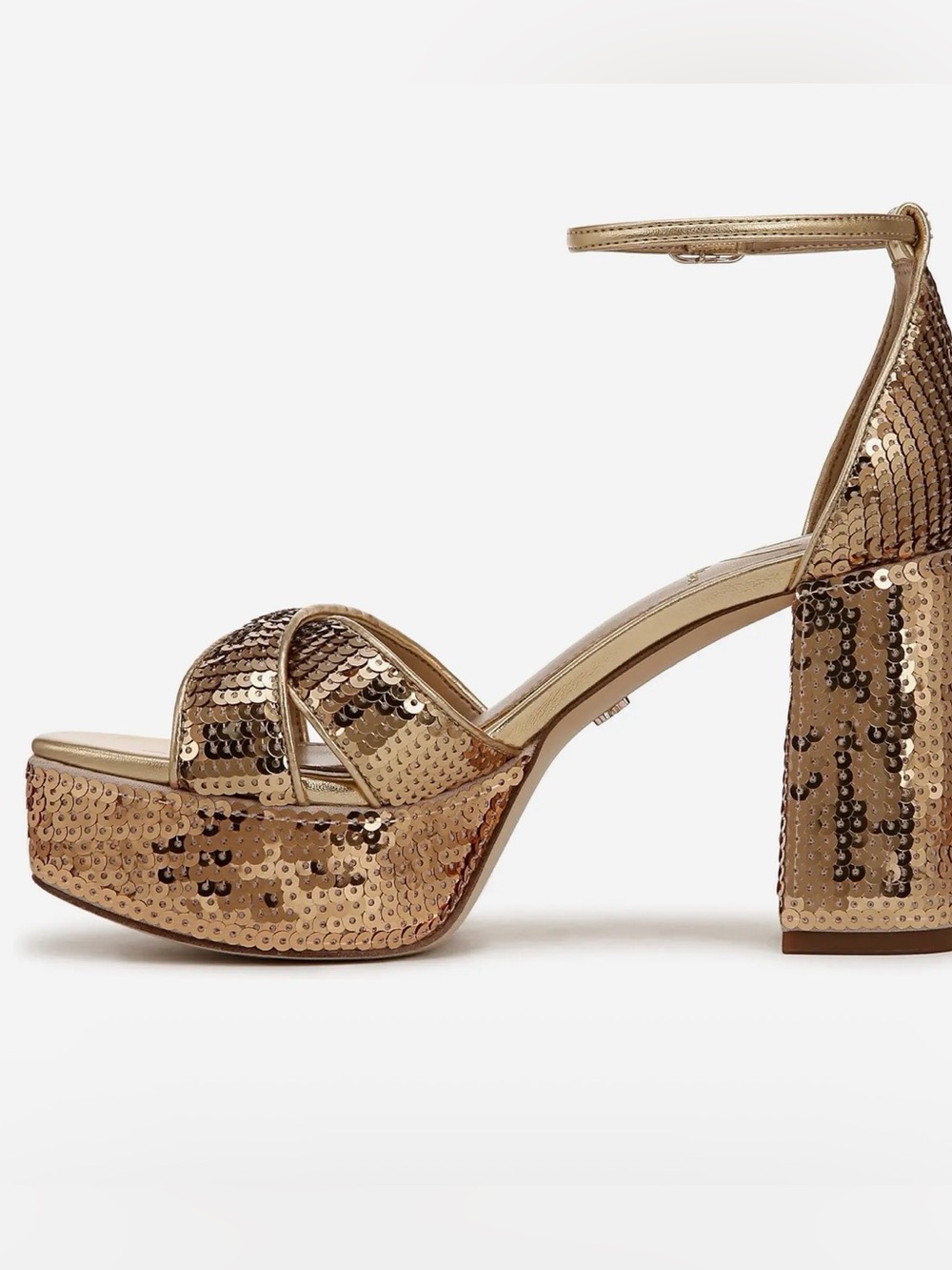 🌸SAM EDELMAN🌸 Jullian2 Platform Amber Gold Sequin Sandal Size: 6.5 - Picture 2 of 11